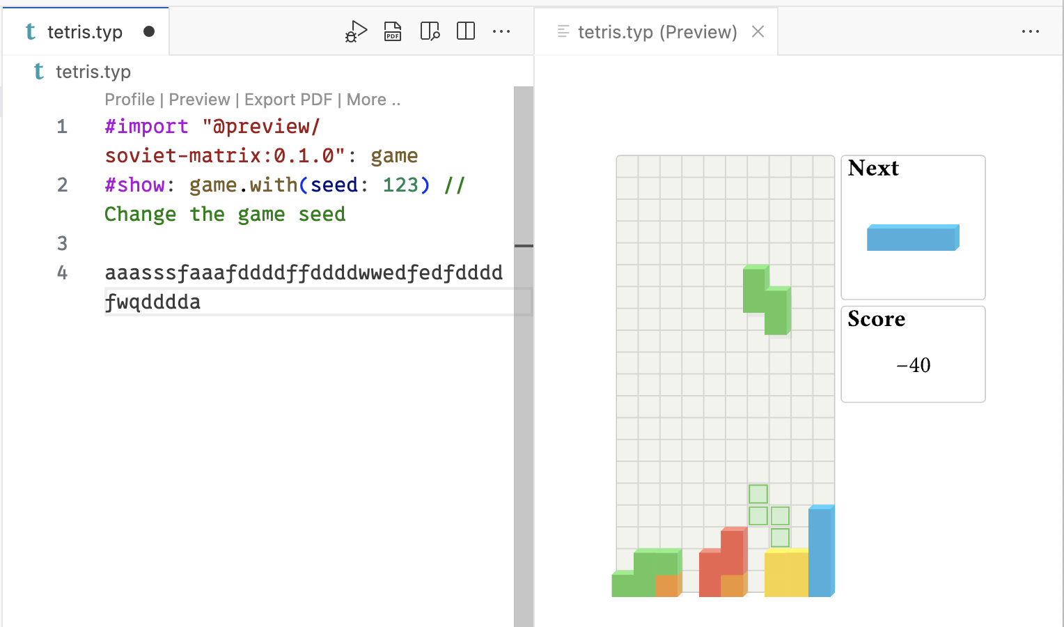 Tetris implementation in typst